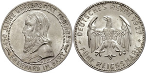 Münzen Weimar 3 Reichsmark, 1927, 450 Jahre ... 
