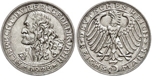 Münzen Weimar 3 Reichsmark, 1928, Albrecht ... 