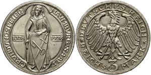 Münzen Weimar 3 Reichsmark, 1928, Naumburg, ... 