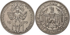 Münzen Weimar 5 Reichsmark, 1929, Stadt ... 