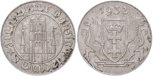 Coins German Areas Gdansk, 5 Guilder, 1932, ... 