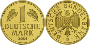 Münzen Bund ab 1946 1 Mark 2001, Gold, ... 