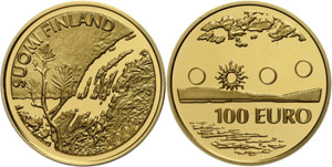 Finland 2002, 100 Euro Gold, Midnight sun, ... 