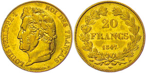 France 20 Franc, 1847 A (Paris), Gold, louis ... 