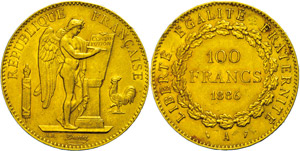 France 100 Franc, Gold, 1886, standing ... 
