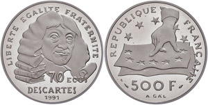 Frankreich 500 Francs (70 Ecu), Platin (ca. ... 