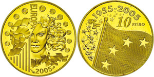 France 2005, 10 Euro Gold, 50 years European ... 