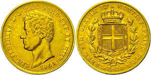 Italy Sardinia, 20 liras, Gold, 1849, Carlo ... 