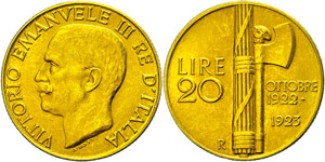Italien 20 Lire, Gold, 1923, Vittorio ... 