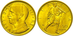 Italy 20 liras, Gold, 1931, Vittorio ... 