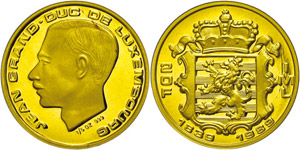 Luxemburg 20 Francs, Gold, 1989, Jean, Fb. ... 