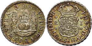 Coins Mexiko Real, 1743, Philip V., KM 75. ... 