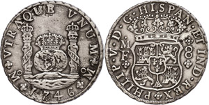 Coins Mexiko 8 Real, 1746, Philip V., KM ... 
