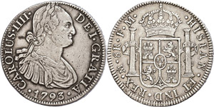Coins Mexiko 8 Real, 1793, Karl IV., KM 109, ... 