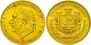 Montenegro 20 Perpera, Gold, 1910, Nikolaus ... 