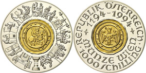 Austria 1000 Shilling, bimetal, 1994, 800 ... 