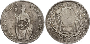 Philippines 8 Real, 1834 (1828-1837), Peru ... 