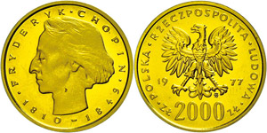 Poland 2000 zloty, Gold, 1977, Frederic ... 