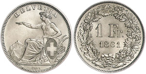 Switzerland 1 Franc, 1861, seated ... 