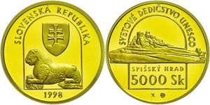 Slovakia 5000 coronas, Gold, 1998, Spissky ... 