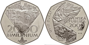 Slovakia 2000 coronas, 2000, Bimilenium, 4 ... 