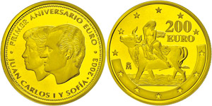 Spain 2003, 200 Euro Gold, 1. anniversary ... 