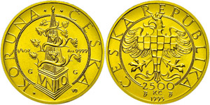 Czech Republic 2500 coronas, Gold, 1995, KM ... 