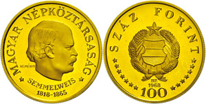 Hungary 100 forint, Gold, 1968, Ignatius ... 