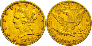 Coins USA 10 dollars, Gold, 1881, freedom ... 