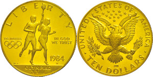 USA 10 Dollars, Gold, 1984, Fackelläufer, ... 