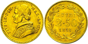 Vatikanstaat 2 1/2 Scudi, Gold, 1858, Pius ... 