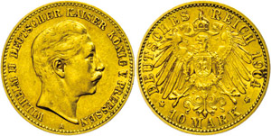 Prussia 10 Mark, 1904, Wilhelm II., small ... 