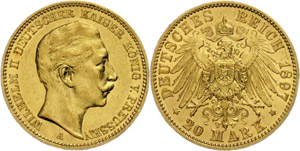 Preußen 20 Mark, 1897, Wilhelm II., ss-vz., ... 