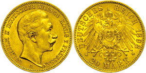Preußen 20 Mark, 1898, Wilhelm II., kl. ... 