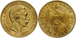 Prussia 20 Mark, 1901, Wilhelm II., minimal ... 
