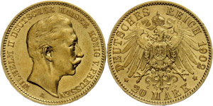 Prussia 20 Mark, 1902, Wilhelm II., rubbed, ... 