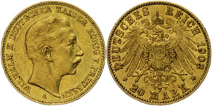 Prussia 20 Mark, 1903, Wilhelm II., very ... 