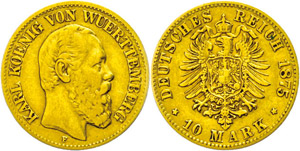 Preußen 10 Mark, 1875, Karl, Randfehler, ... 