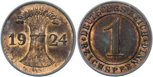 Coins Weimar Republic 1 Reichs penny, 1924, ... 