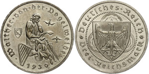 Münzen Weimar 3 Reichsmark, 1930 A, Walther ... 