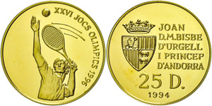 Andorra 25 Diners, Gold, 1994, Olmypische ... 