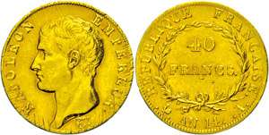 Frankreich 40 Francs, Gold, AN 14 ... 