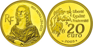 France 20 Euro, Gold, 2003, mona lisa, Fb. ... 