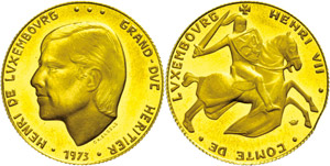 Luxembourg 40 Franc, Gold, 1973, Jean, only ... 