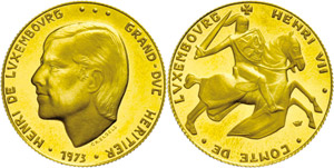 Luxembourg 40 Franc, Gold, 1973, Jean, only ... 