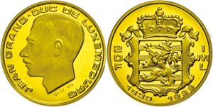 Luxemburg 20 Francs, Gold, 1989, Jean, 150. ... 
