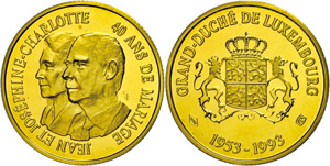 Luxemburg 40 Francs, Gold, 1993, Jean und ... 