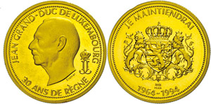 Luxembourg 40 Franc, Gold, 1994, Jean, only ... 