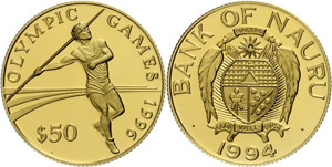 Nauru 50 dollars, Gold, 1994, olympic games ... 