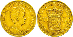 The Netherlands 10 Guilder, Gold, 1912, ... 
